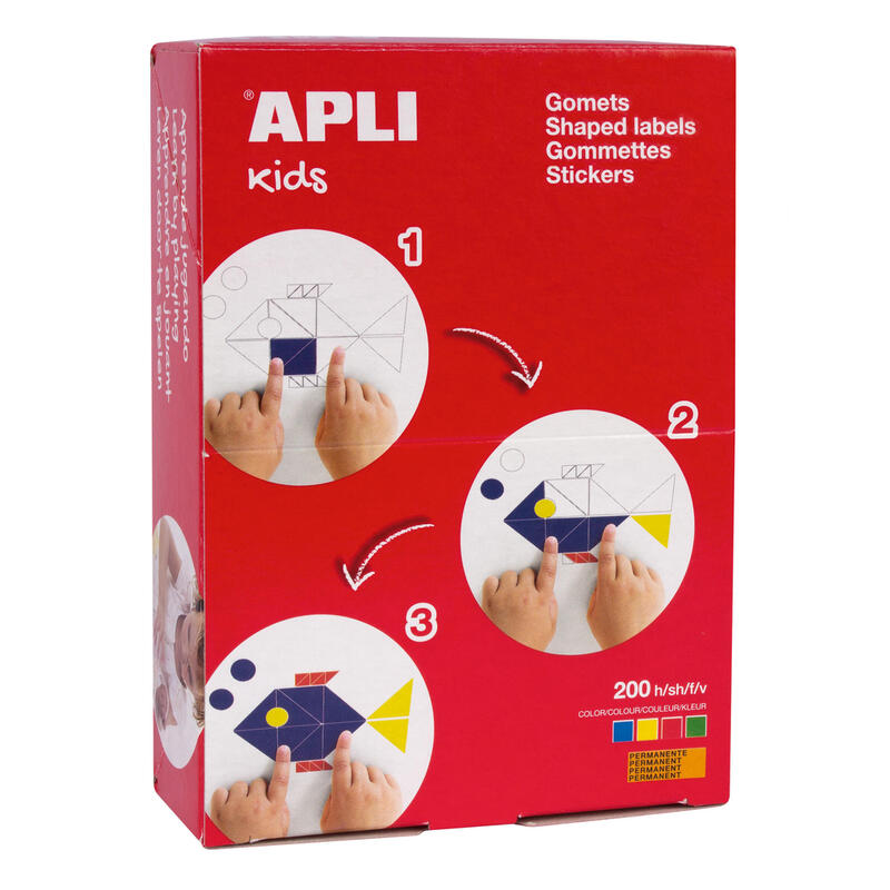 Apli gomets redondos en colores surtidos – 3 medidas diferentes: Ø 10 mm, Ø 15mm y Ø 23mm – 8200 gomets por caja – adhesivo perm