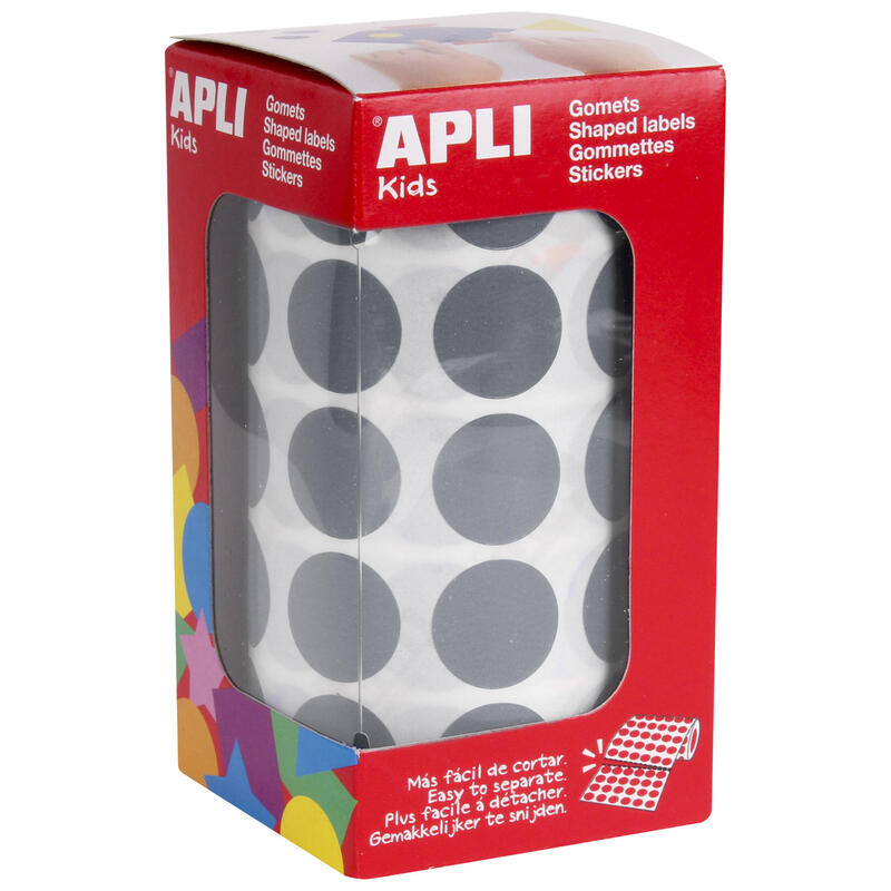 Apli gomets redondos gris Ø 20mm – 59 hojas pretroqueladas – 1770 gomets por rollo – desarrolla habilidades y capacidades – cump