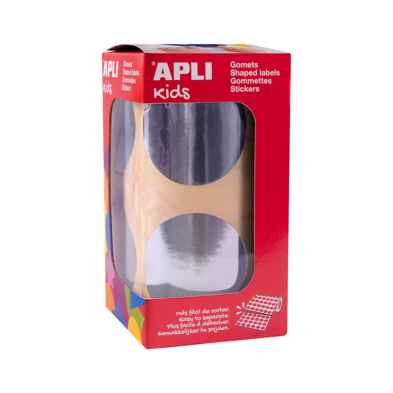 Apli gomets redondos plata metalizado – Ø 45mm – 354 gomets por rollo – desarrolla psicomotricidad fina y varias capacidades y h