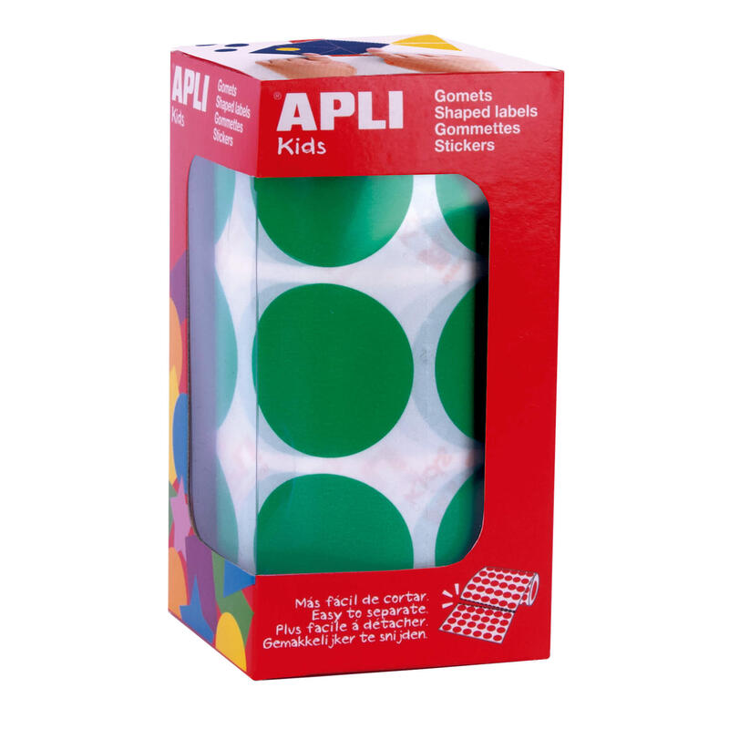 Apli gomets xl redondos verdes – Ø 33mm – adhesivo permanente – 708 gomets por rollo