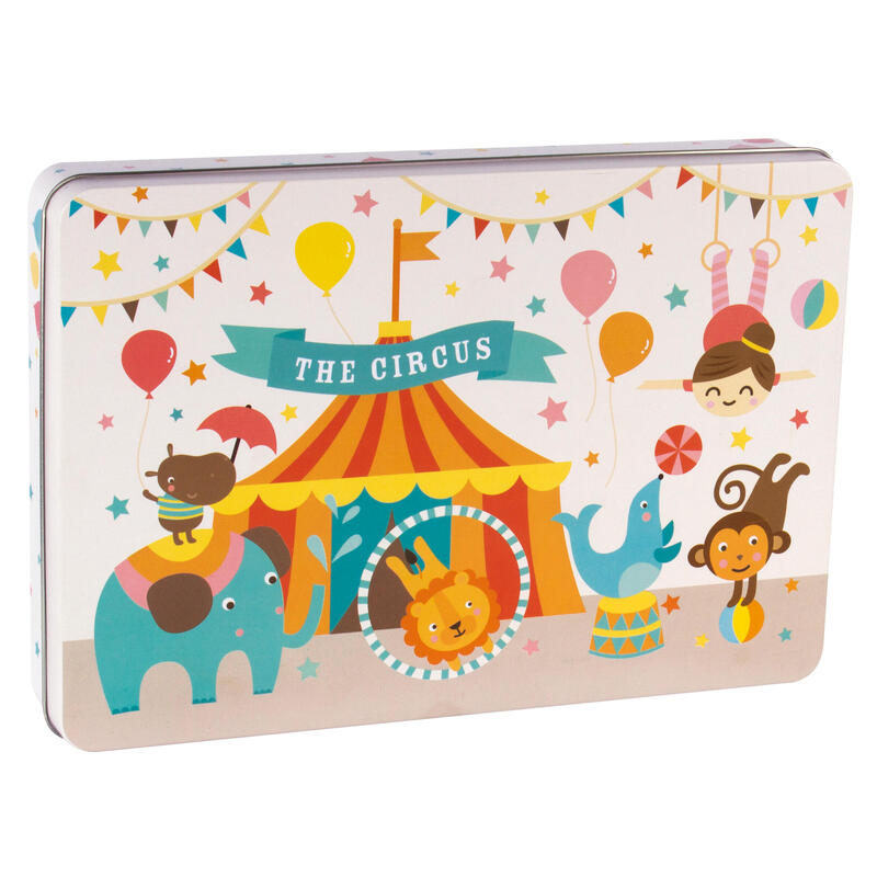 Apli kids puzle tematica circo – 24 piezas de 8×8 cm – caja metalica rectangular – diseÑo exclusivo de lily lane – facil manejo