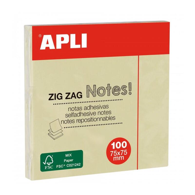Apli notas adhesivas zigzag classic 75x75mm bloc 100h amarillo