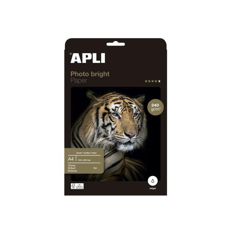 Apli papel fotogrÁfico profesional brillante inkjet 240 gr. tamaÑo a4 – 60 hojas –