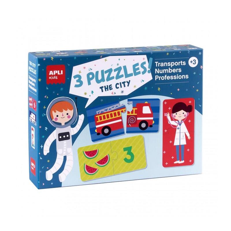 Apli set de 3 puzles: transporte, profesiones y numeros – 24 piezas por puzle, 72 piezas total – tamaÑo 7 x 7 cm