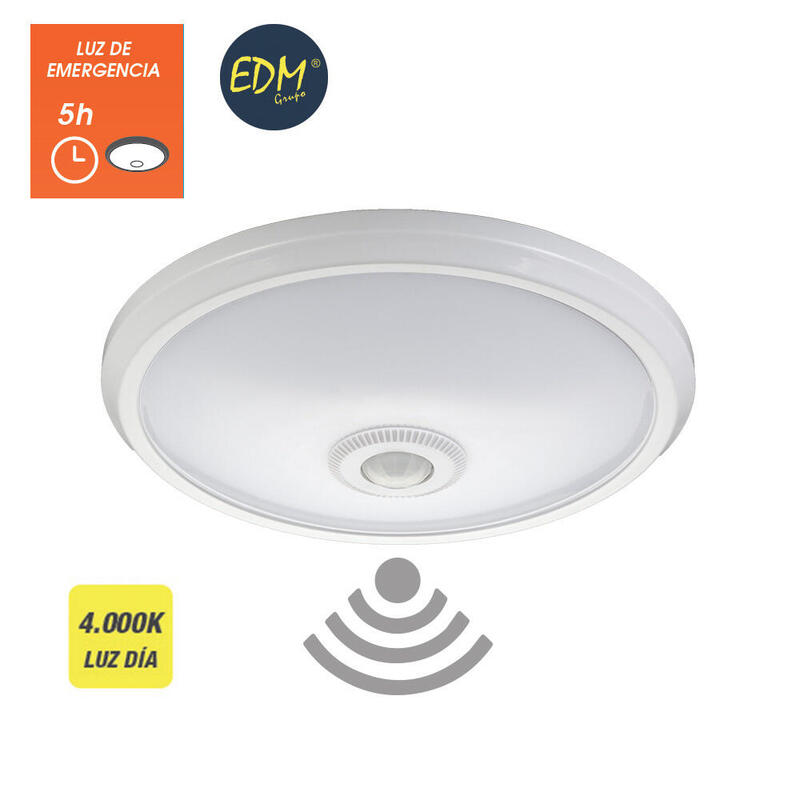 Aplique led de superficie con sensor y luz de emergencia ip20 16w 30 leds 4000k luz dia edm