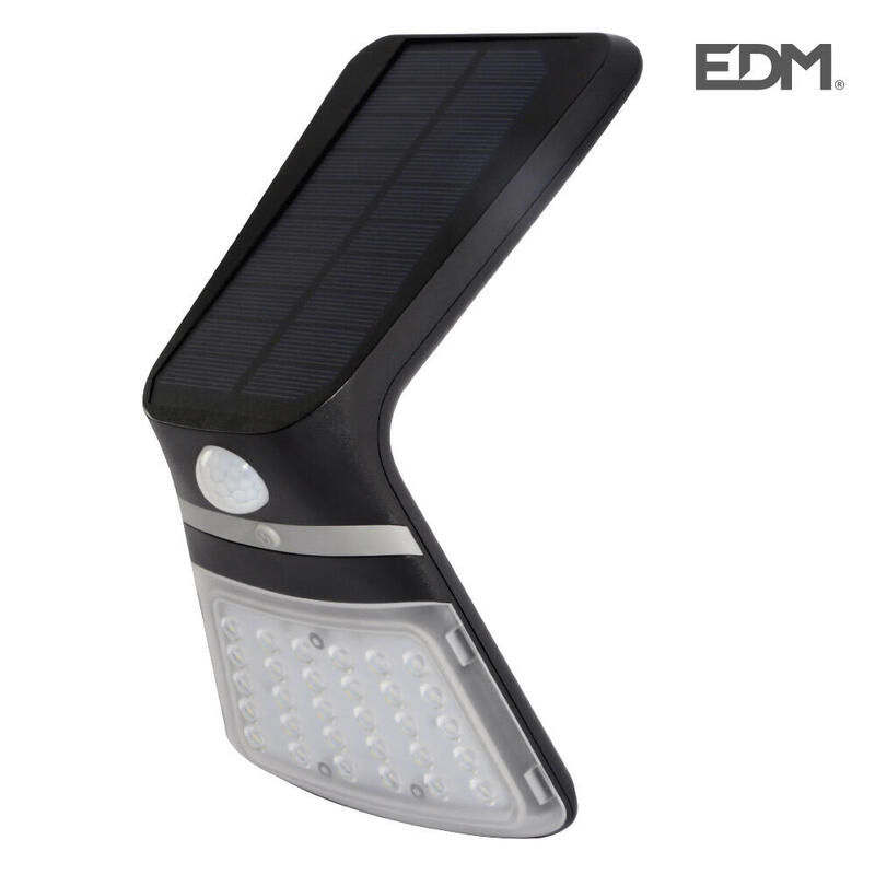 Aplique solar 3,5w 430lm recargable sensor presencia (2-8m) color negro 10,5x13cm edm