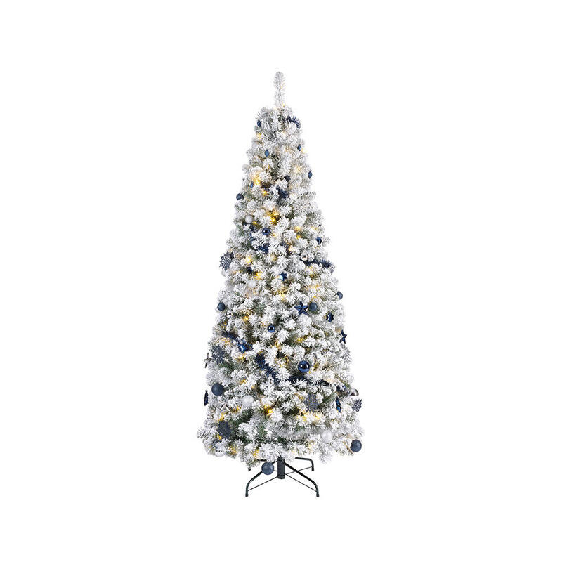 Arbol de navidad nevado plegable con microled parpadeantes y adornos, Ø64x150cm.