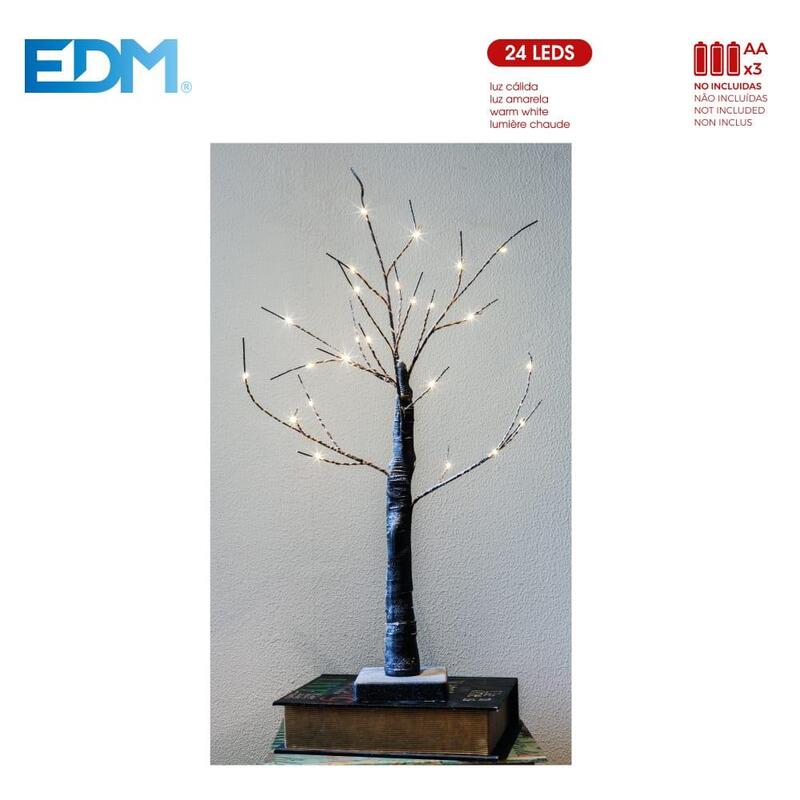 Árbol iluminado 60cm 24 leds calidos a pilas 3xaaa