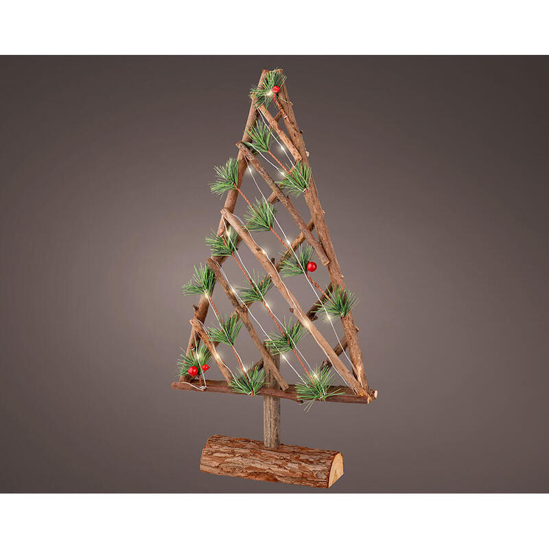 Arbol microled decorativo de madera, 20 leds, 25,5x6x49cm blanco calido. lumineo