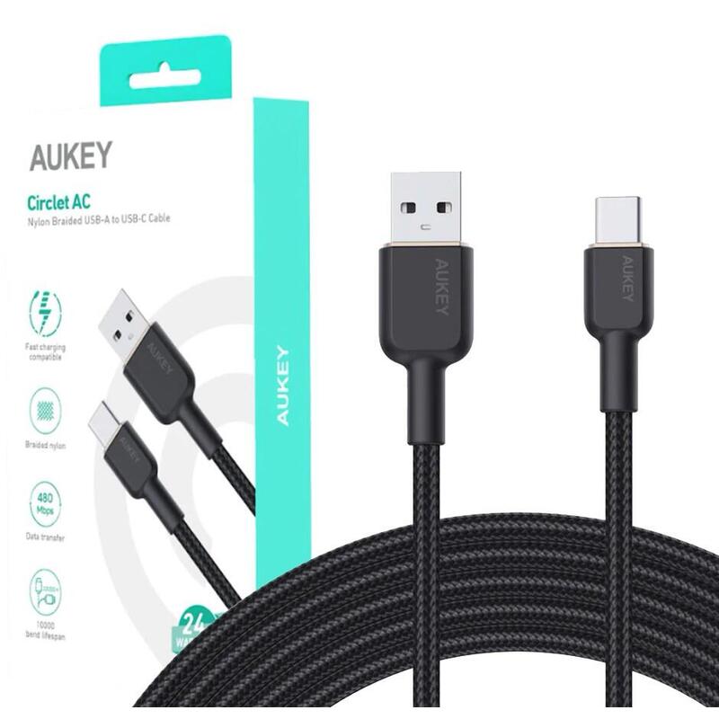 Aukey cb-nac2 cable usb-c type-c power delivery pd 60w 3a 1.8m nylon negro