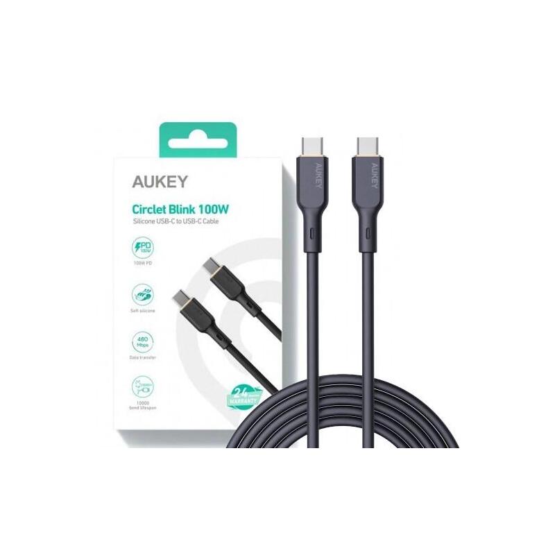 Aukey cb-scc101 cable usb-c type-c power delivery pd 100w 5a 1m silikon negro