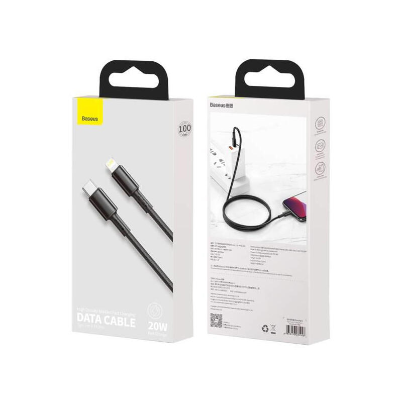 Baseus cable trenzado usb tipo c a lightning apple 20w 1m negro
