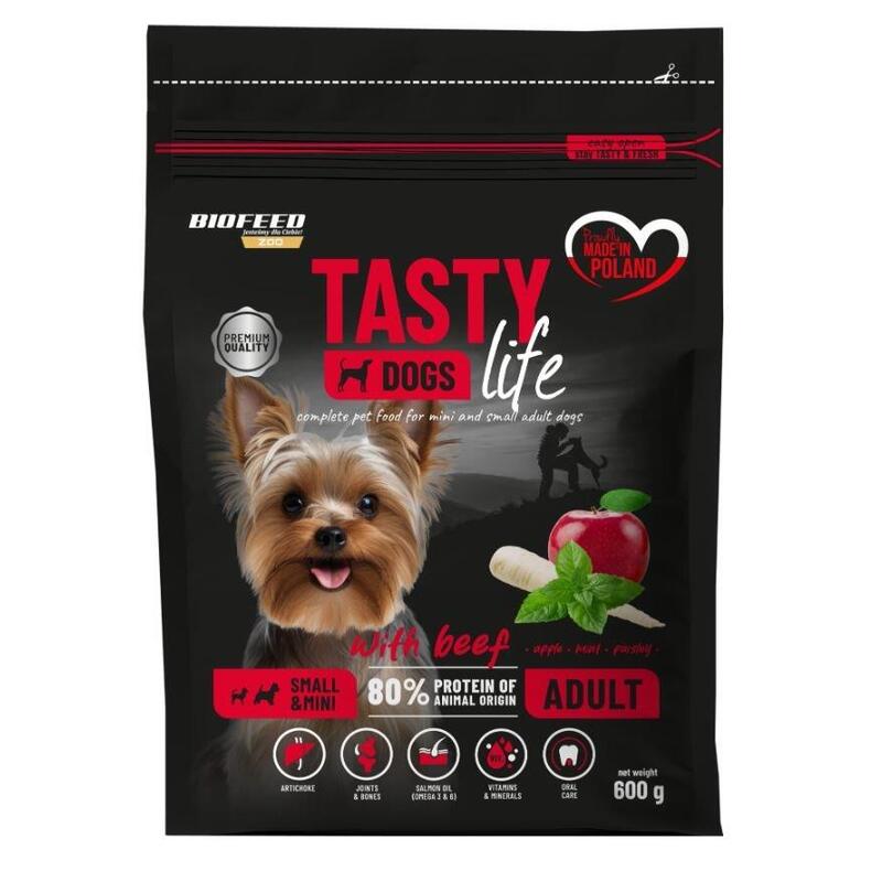 Biofeed tasty dogs life adult small with beef 600g