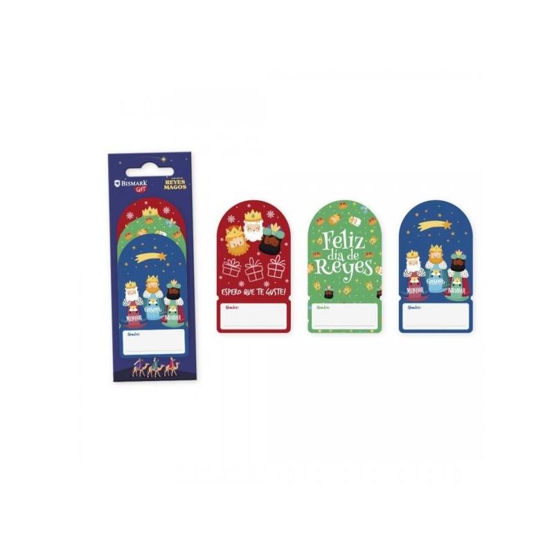 Bismark pack de 6 etiquetas adhesivas navideÑas para regalos – 3 diseÑos de reyes magos – espacio para escribir