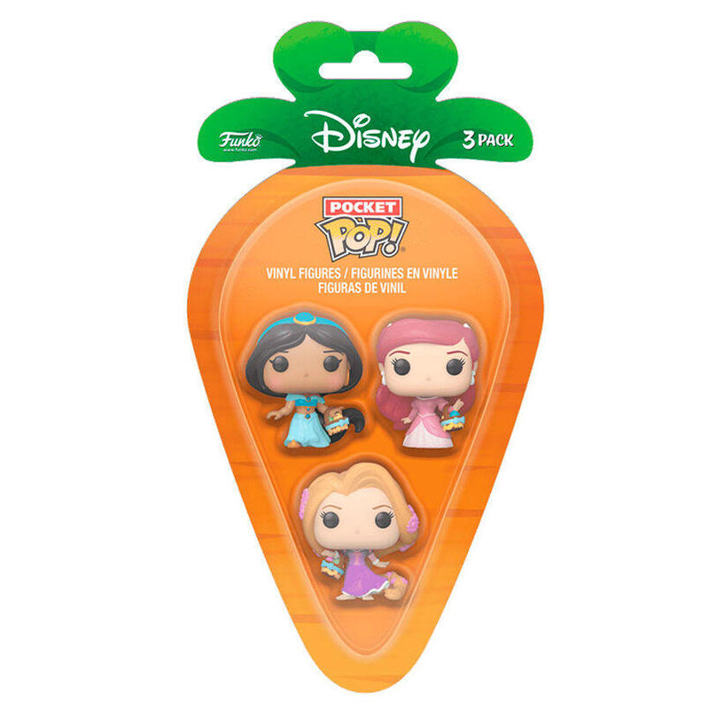 Blister 3 figuras carrot pocket pop disney princesas rapunzel ariel jasmin