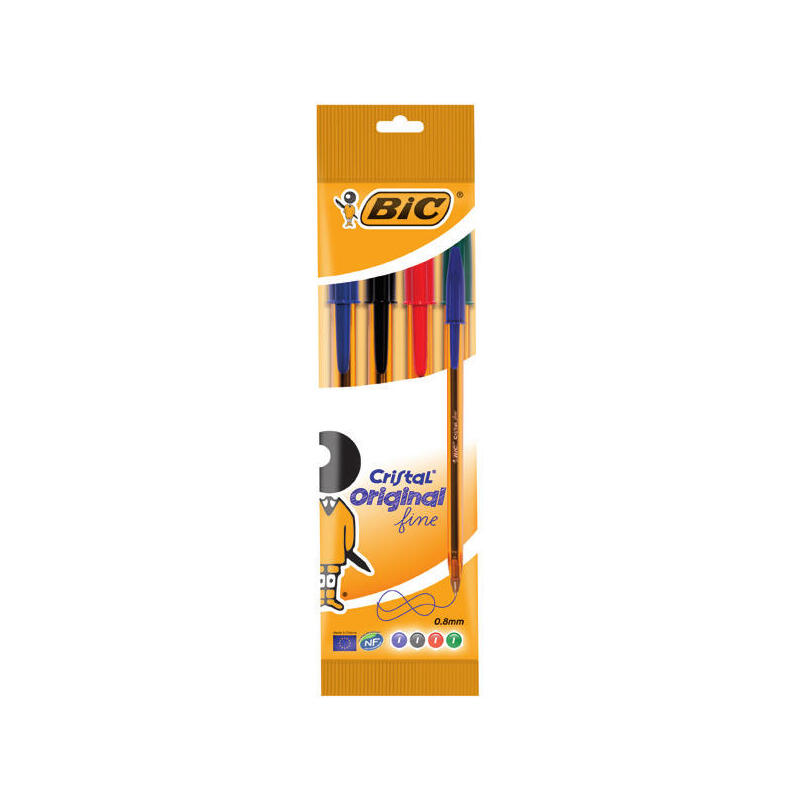 BolÍgrafo bic cristal original fine blister*4 azul / negro / rojo / verde punta 0.8mm trazo 0.3mm