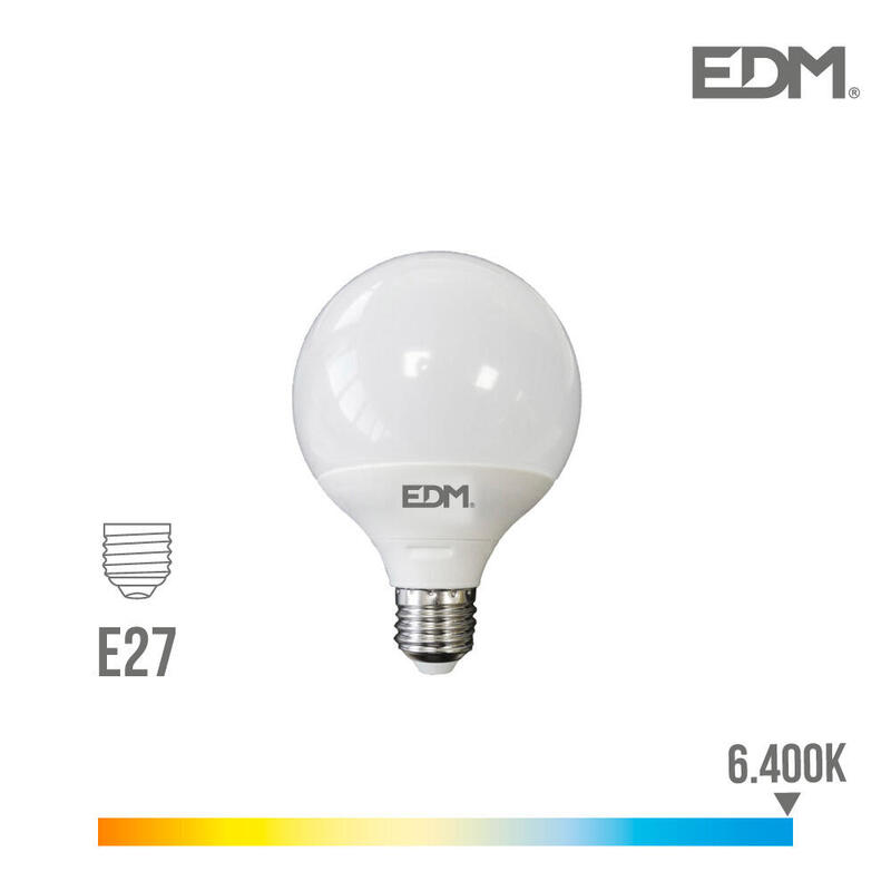 Bombilla globo led Ø95mm e27 10w 810lm 6400k luz fria Ø9,5x12cm edm