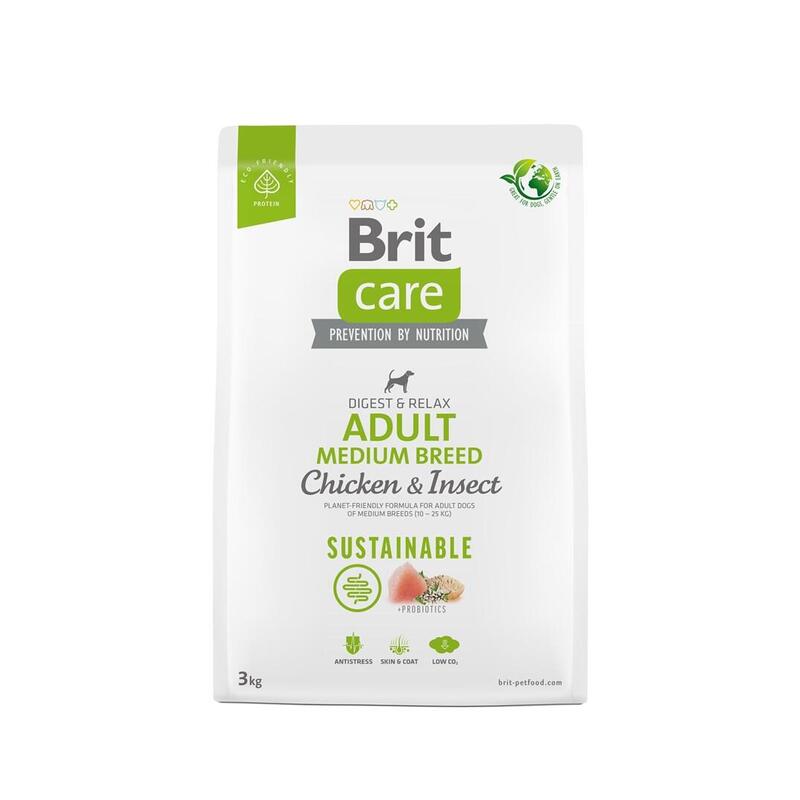 Brit care dog sustainable adult medium breed chicken & insect – alimento seco para perros – 3 kg