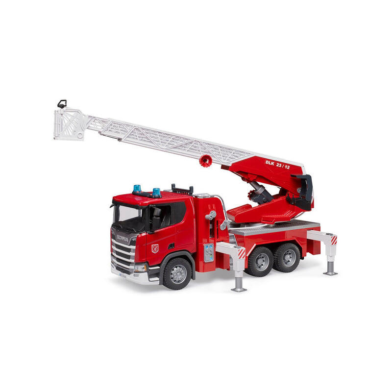 Bruder scania super 560r bombero con escalera giratoria, bomba de agua, luz y sonido, modelo de vehÍculo 3591