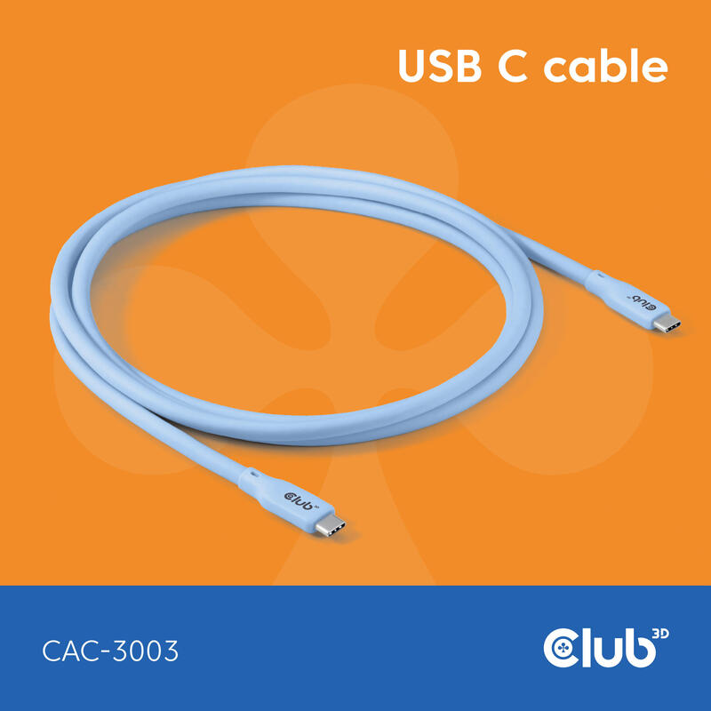 Cable  club3d lifemyle usb-c  pd 240w,20gbps 2m azul m m retail