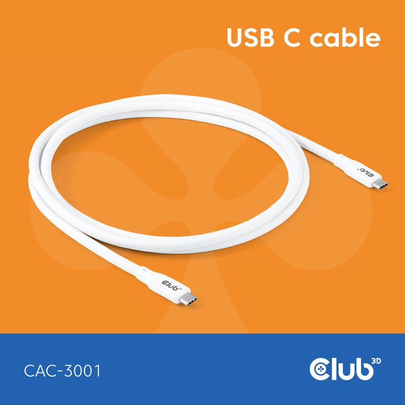 Cable  club3d usb c blanco