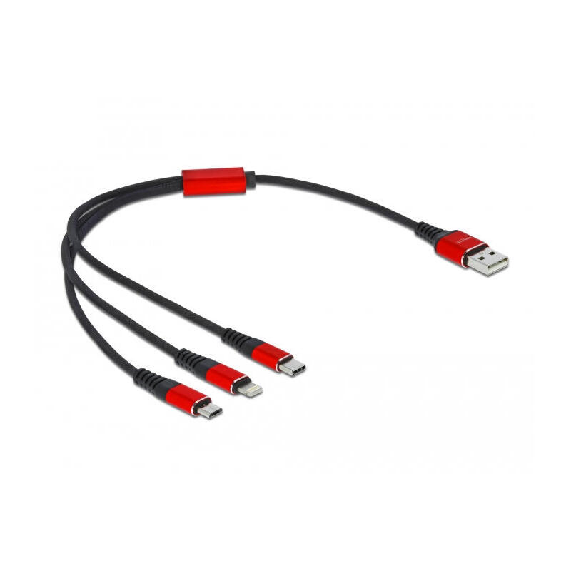 Cable de carga usb delock 3 en 1 tipo a a lightning ™ / 2 x usb tipo c ™ 0.30 m