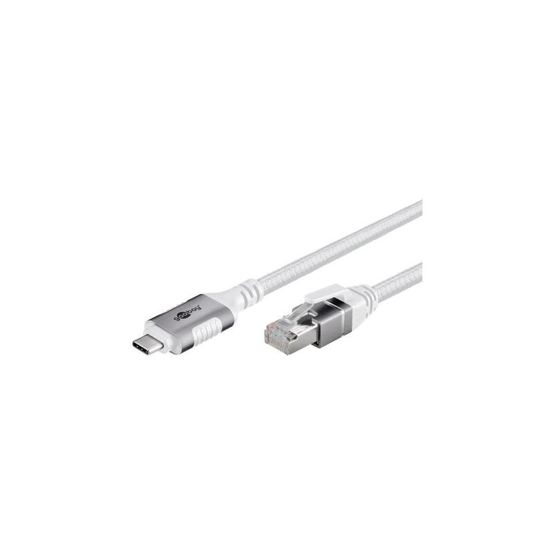 Cable ethernet goobay usb-c 3.2 gen2 macho  rj-45 macho, adaptador lan blanco, 1 metro, cubierta textil trenzada 74165