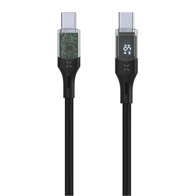 Cable fijo usb-c usb-c con pantalla, soporte pd, 2m, usb 2.0, 100w, negro