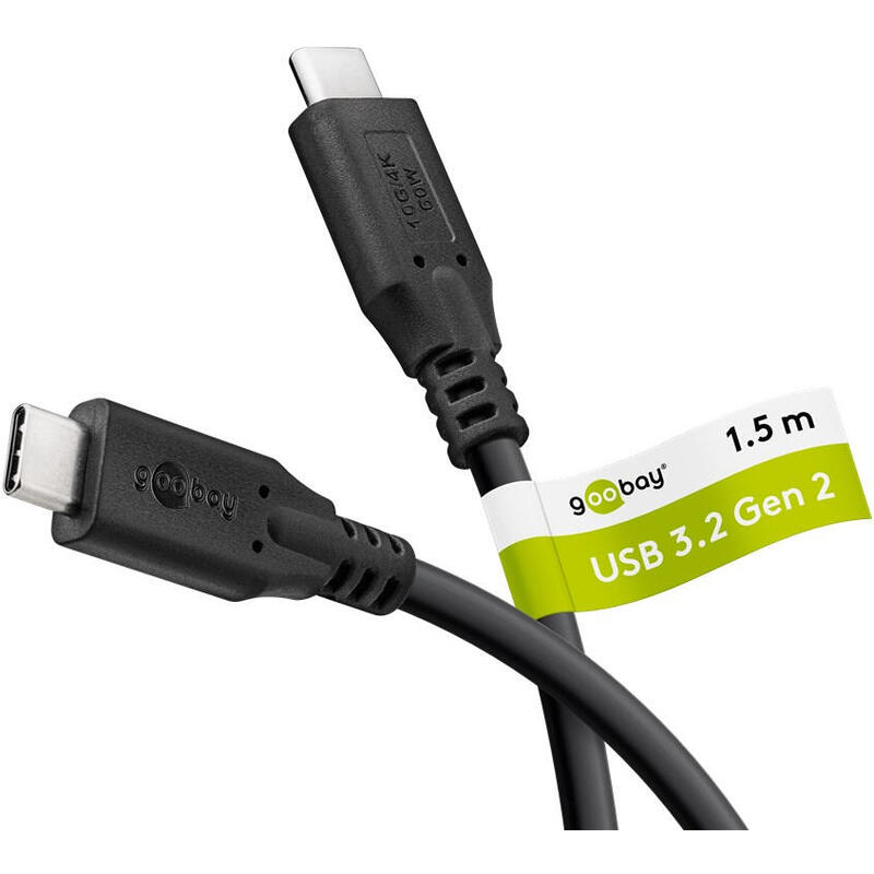 Cable goobay usb-c™ , usb 3.2, 60 w, 10 gbit s, power delivery, 1.5 m, black
