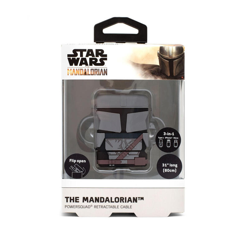 Cable retrÁctil powersquad flip «the mandalorian» 3 en 1 lightning/micro/usb-c