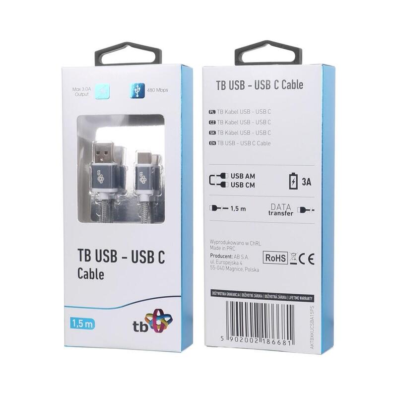 Cable tb usb -usb c 1.5m.  gris, box