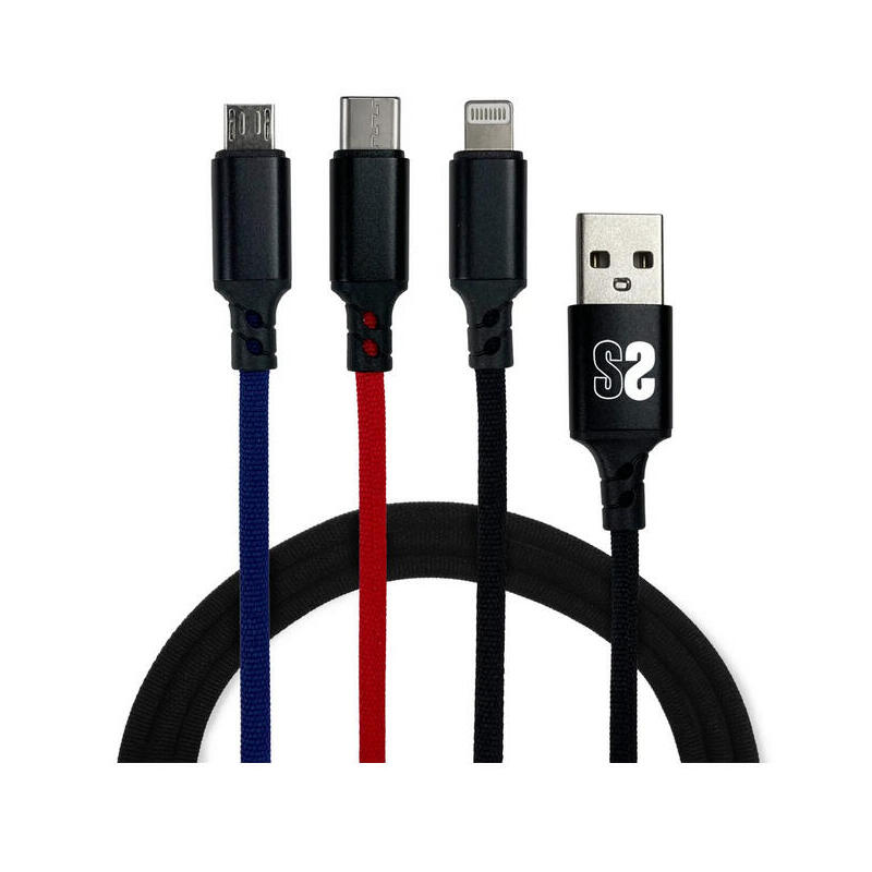Cable usb 2.0 subblim sub-cab-3in101/ micro usb+type c+lighting usb macho/ 1m