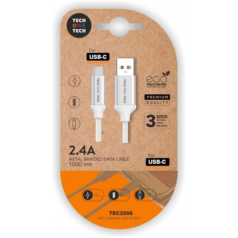 Cable usb 2.0 tech one tech tec2006 usb tipo-c macho usb macho 1m blanco