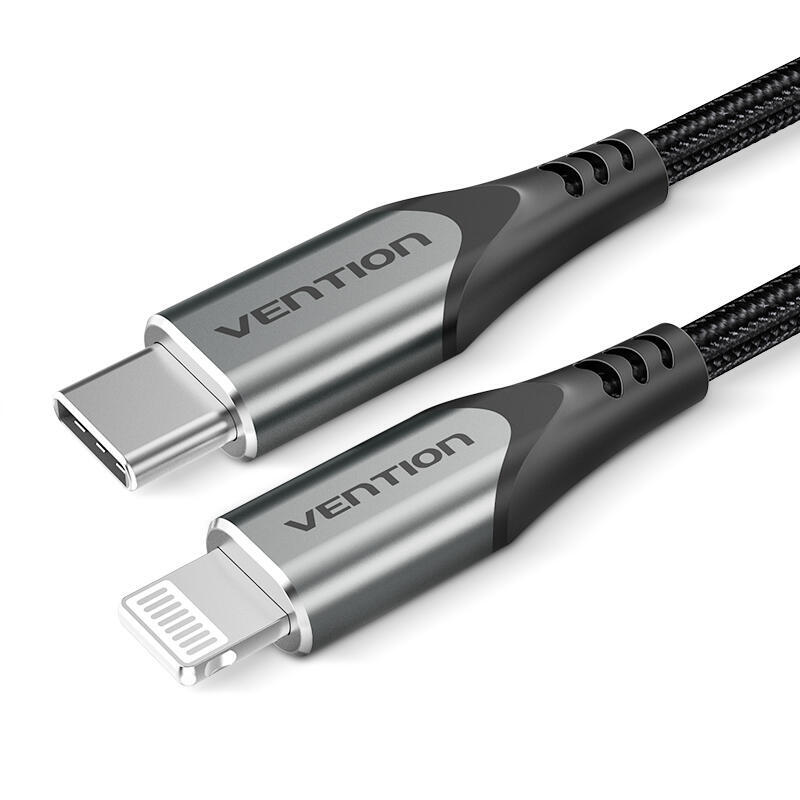 Cable usb 2.0 tipo-c lightning vention tachf usb tipo-c macho lightning macho 1m gris