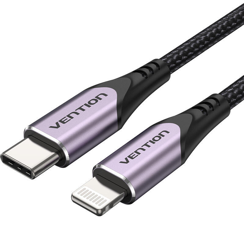 Cable usb 2.0 tipo-c lightning vention tacvf usb tipo-c macho lightning macho 1m morado