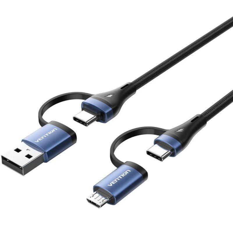 Cable usb 2.0 tipo-c vention ctllf usb tipo-c macho usb macho microusb macho usb tipo-c macho hasta 100w 480mbps 1m negro y azul