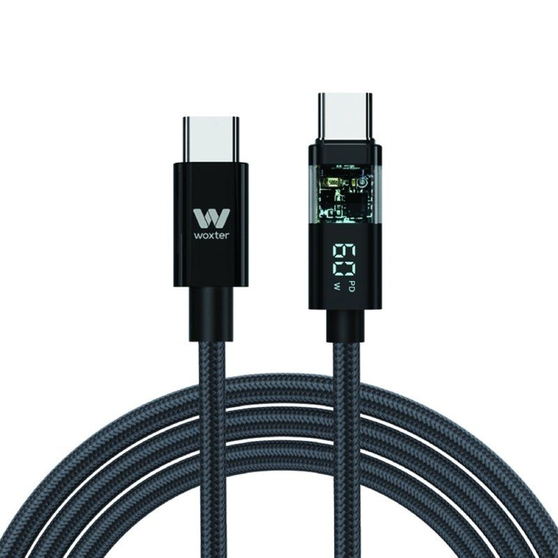 Cable usb 2.0 tipo-c woxter pe26-186 usb tipo-c macho usb tipo-c macho hasta 100w 480mbps 2m negro
