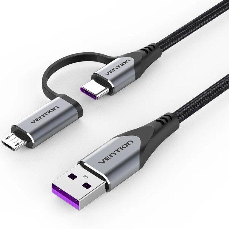 Cable usb 2.0 vention cqfhf usb tipo-c macho microusb macho usb macho 480mbps 1m gris