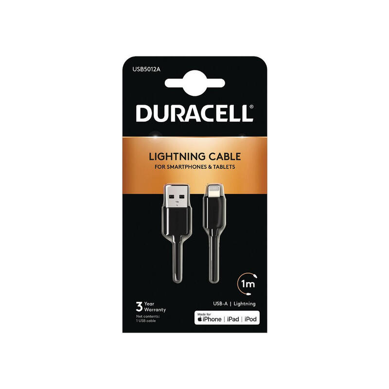 Cable usb lightning duracell usb5012a usb macho lightning macho 1m negro