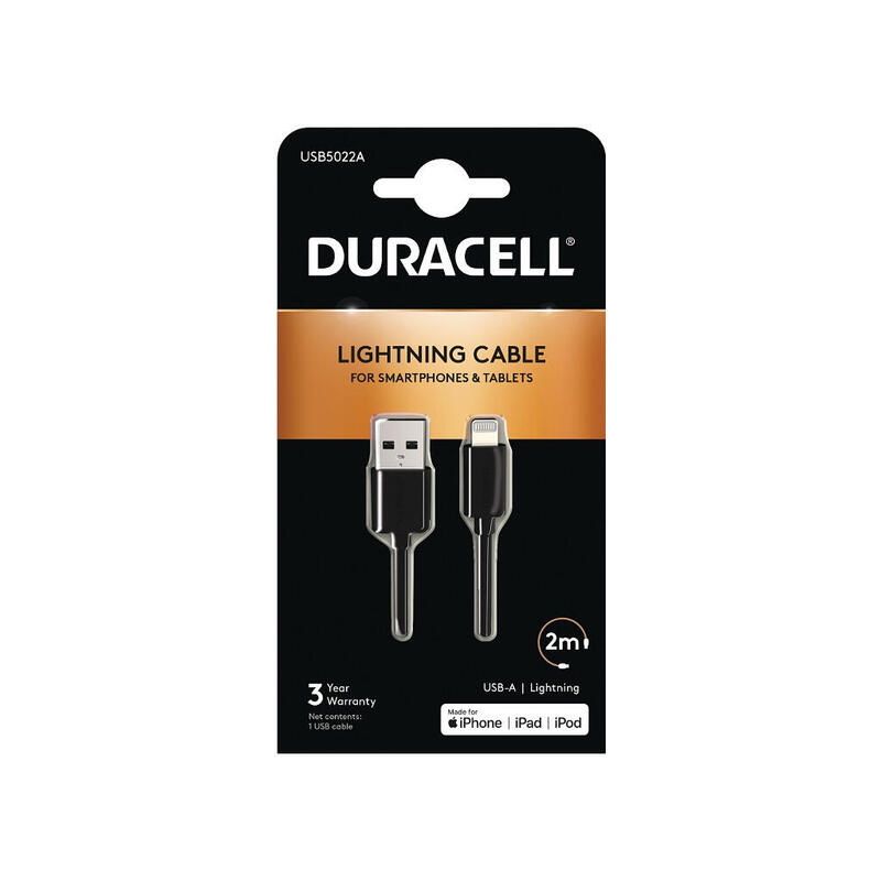 Cable usb lightning duracell usb5022a usb macho lightning macho 2m negro