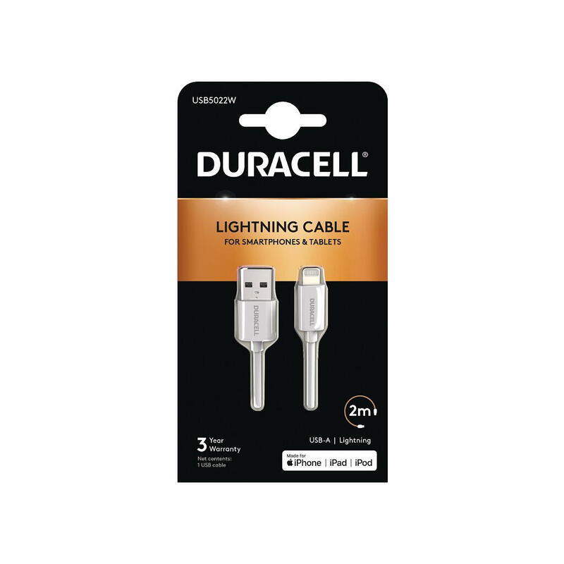 Cable usb lightning duracell usb5022w usb macho lightning macho 2m blanco