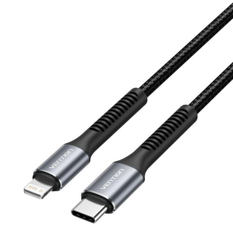 Cable usb tipo-c lightning vention h16bf lightning macho usb tipo-c macho 27w 480mbps 1m negro