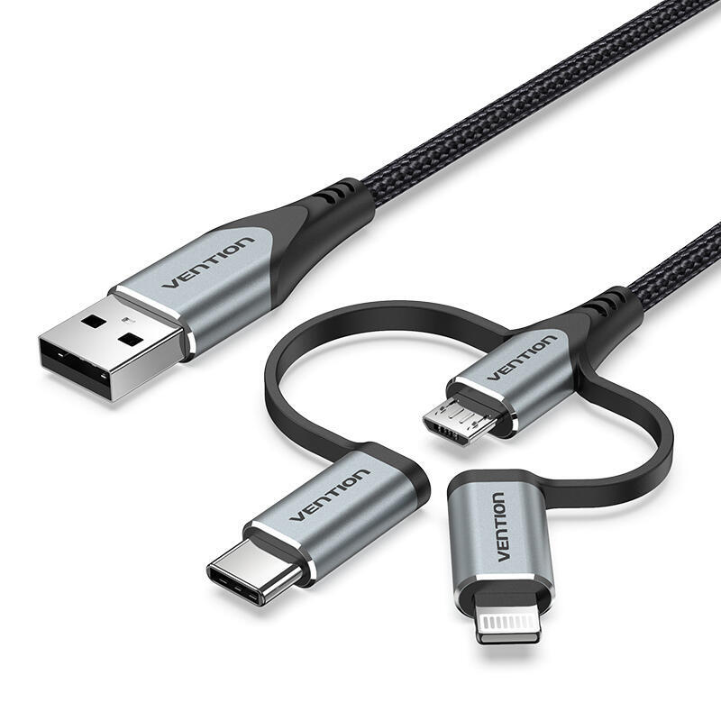 Cable usb tipo-c vention cqjhf usb macho usb tipo-c macho microusb macho lightning macho 1m gris
