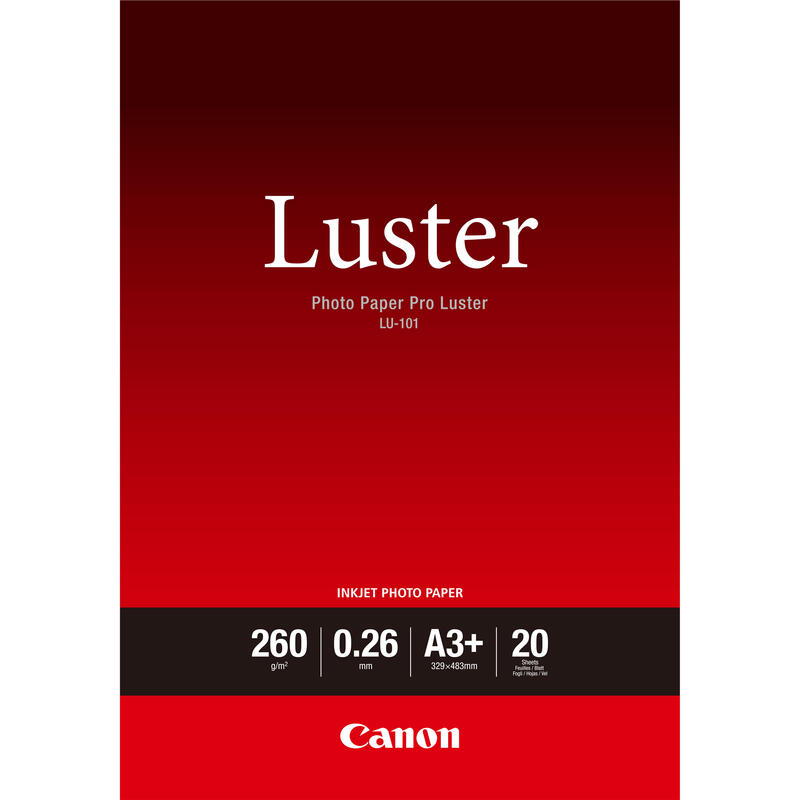 Canon photo paper pro luster lu-101brillo260 micronesa3 plus (329 x 423 mm)260 g/m20 hoja(s) papel fotogrfico brillantepara pixm