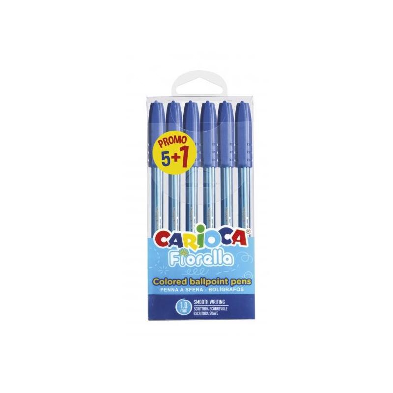 Carioca fiorella pack de 6 boligrafos – punta de esfera – cuerpo transparente fluo – punta Ø 1mm – escritura brillante