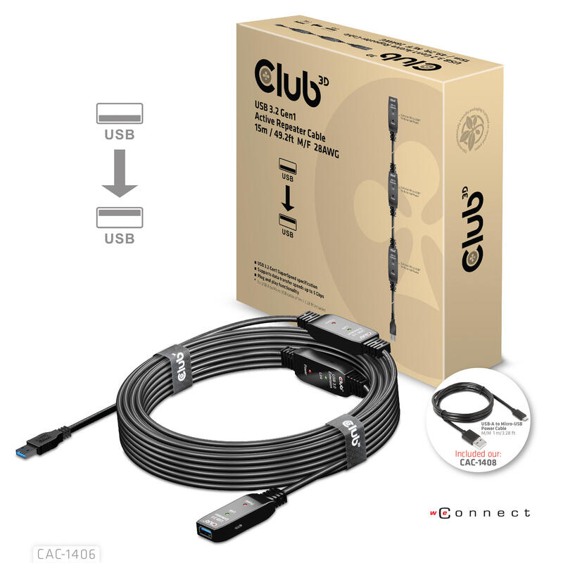 Club3d cable usb 3.2 gen1 repetidor activo m / h 28awg, 15m