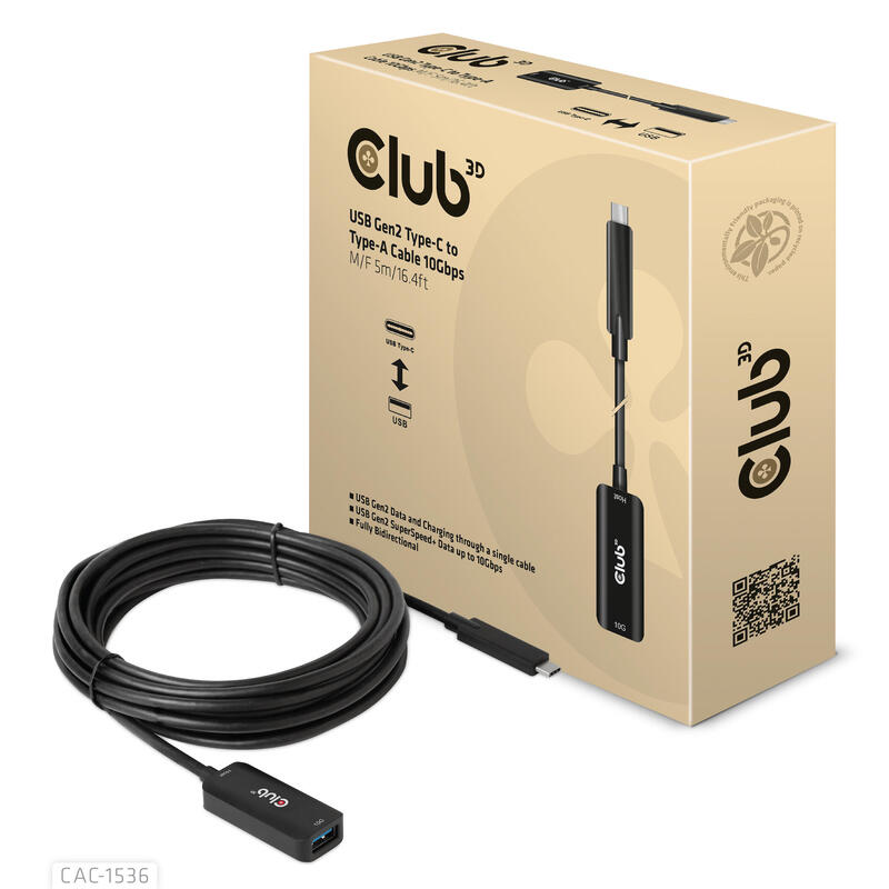 Club3d cable usb-c – usb-a, 10gbps, 5m, m/h