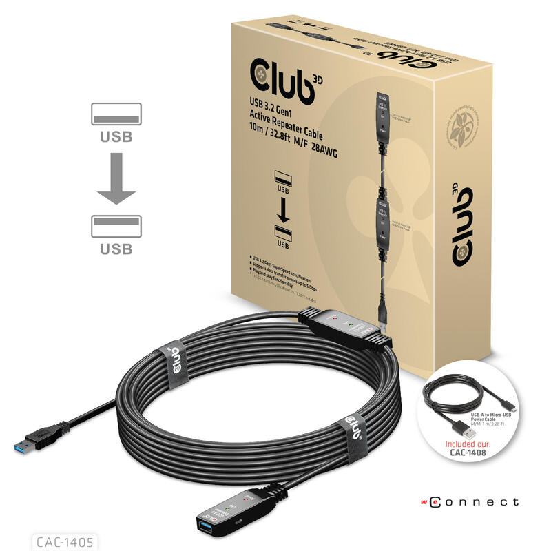 Club3d cac-1405 cable usb 10 m usb 3.2 gen 2 (3.1 gen 2) usb a negro