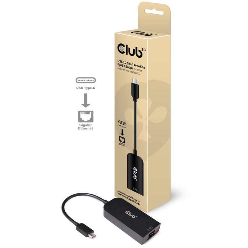 Club3d cac-1520 adaptador de cable usb c ethernet negro