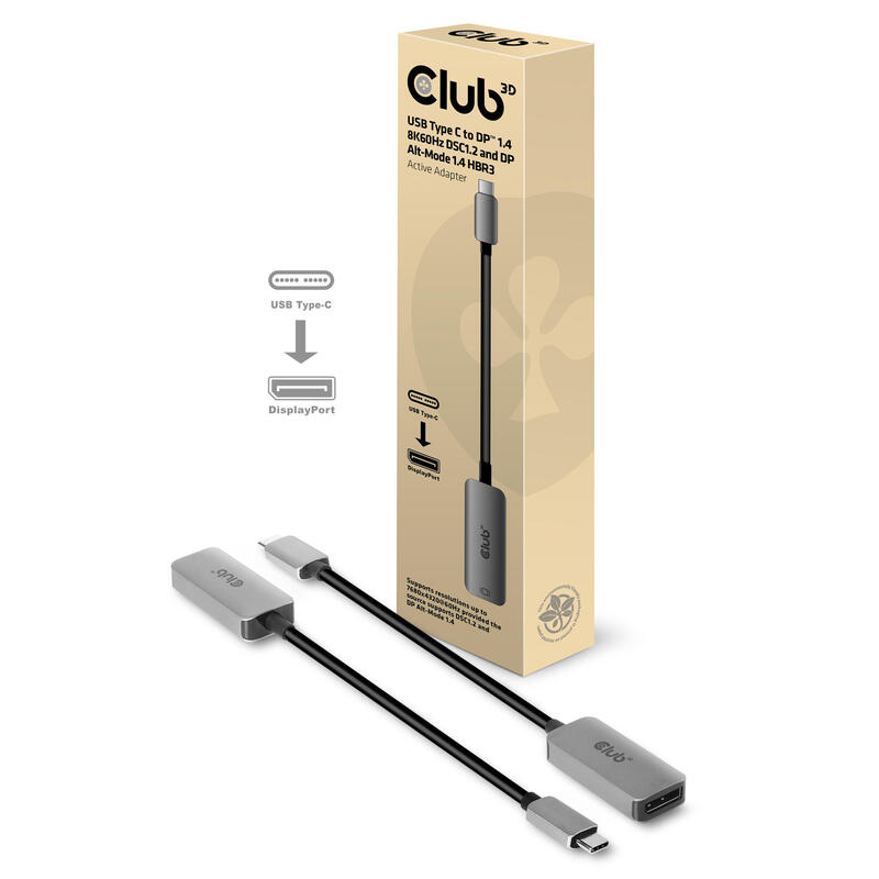 Club3d cac-1567 adaptador de cable usb type c displayport negro, plata
